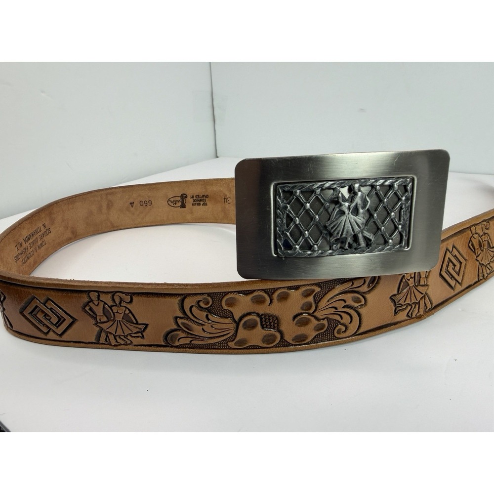 Justin Leather Belt Dancing Couple Date Matching Belt Buckle Size 34